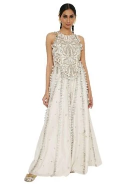 Payal Singhal Off White Embroidered Choli & Tasseled Sharara