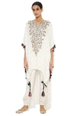 Payal Singhal Off White Embroidered Kaftan Set