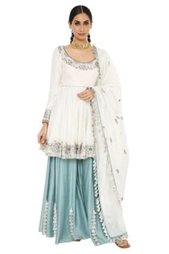 Payal Singhal Off White & Blue Silkmul Sharara Set