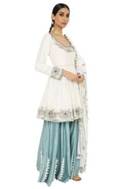 Payal Singhal Off White & Blue Silkmul Sharara Set -Echo Clohting Shop ps ks0011 a 3