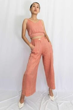 Rias Jaipur Coral Cotton Denim Cropped Pants