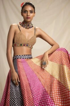 Rajdeep Ranawat Multi Colour Bandhani Printed Lehenga Set -Echo Clohting Shop rr 803 4