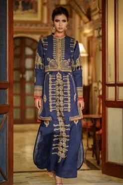 Rajdeep Ranawat Navy Blue Printed Silk Palazzos