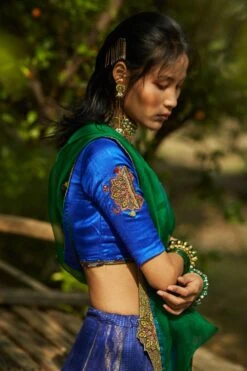 Medha Peacock Blue Panelled Lehenga Set -Echo Clohting Shop s22 l blu 3