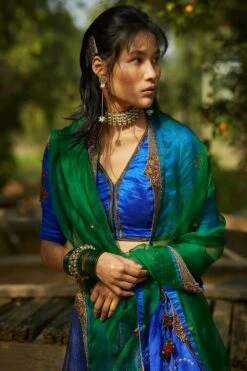 Medha Peacock Blue Panelled Lehenga Set -Echo Clohting Shop s22 l blu 4