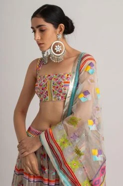 Neo Phulkari Lehenga Set With Mirrorwork -Echo Clohting Shop sa17 3