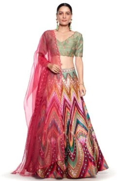 Siddhartha Bansal Raw Silk Chevron Lehenga Set