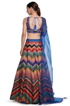 Siddhartha Bansal Blue Chevron Embroidered Lehenga Set -Echo Clohting Shop sb cb 012 3