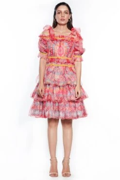 Siddhartha Bansal Light Pink Organza Marble Print Dress