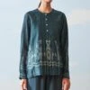 Ikai Teal Shibori Pleated Top