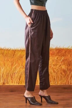 Ikai Brown Tapered Pants With Leather Side Stripes -Echo Clohting Shop sh ttp 1001br 3