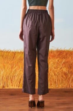 Ikai Brown Tapered Pants With Leather Side Stripes -Echo Clohting Shop sh ttp 1001br 5