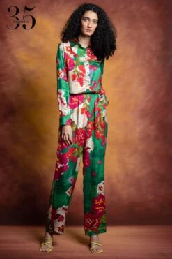 Saaksha & Kinni Green Floral Print Collared Shirt