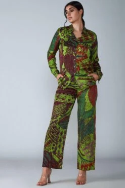 Saaksha & Kinni Green Abstract Avian Printed Shirt