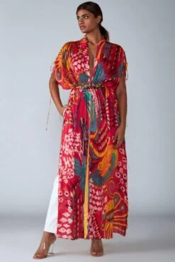 Saaksha & Kinni Pink Abstract Avain Printed Kaftan
