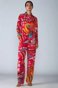 Saaksha & Kinni Pink Abstract Avian Printed Shirt