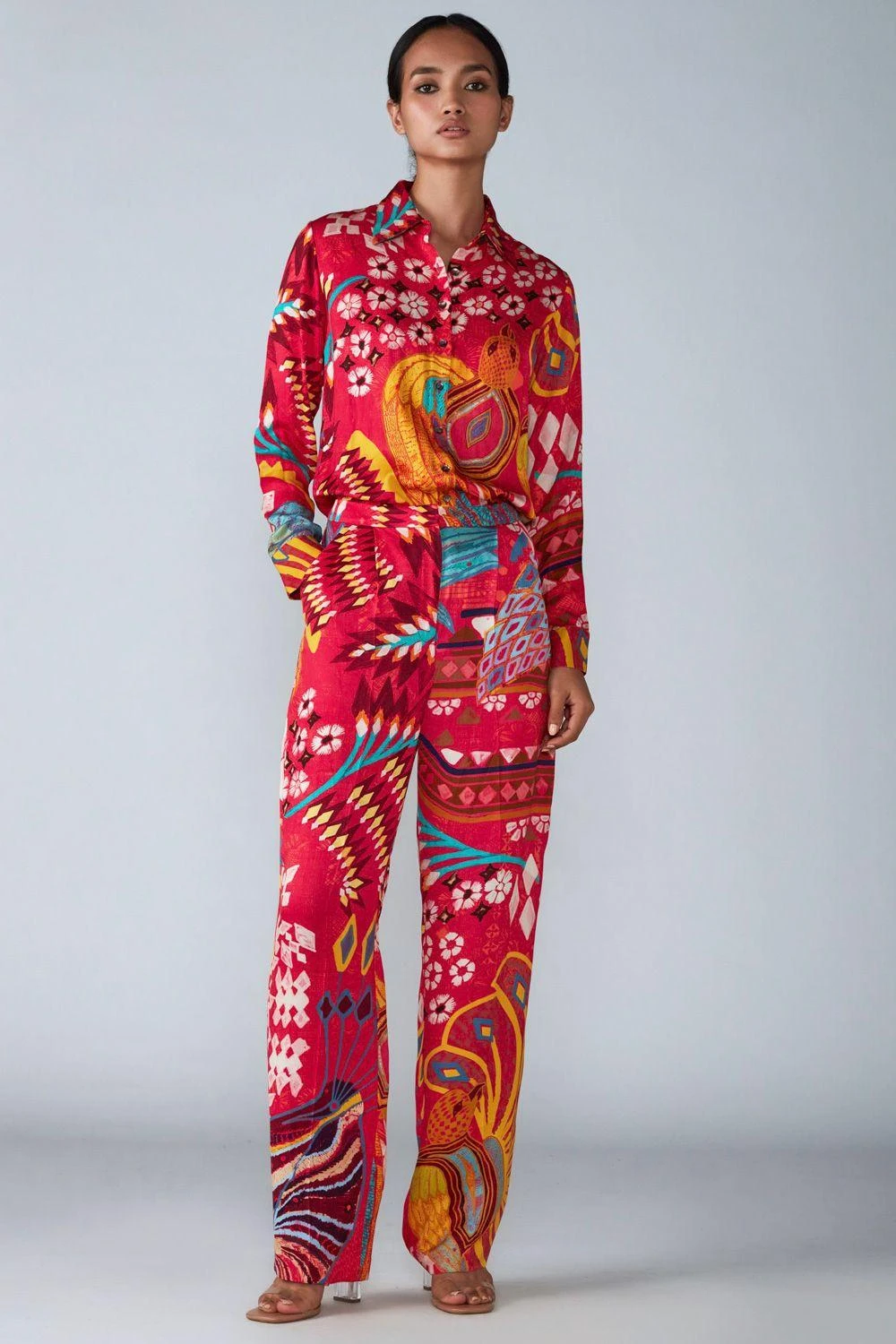 Saaksha & Kinni Pink Abstract Avian Printed Shirt 1 Saaksha & Kinni Pink Abstract Avian Printed Shirt