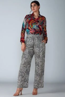 Saaksha & Kinni Black & White Printed High Waisted Trousers