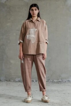 Sunira Designs Tan Brown Hand Spun Cotton Kimono Shirt