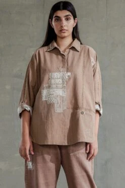 Sunira Designs Tan Brown Hand Spun Cotton Kimono Shirt -Echo Clohting Shop sun0607 3