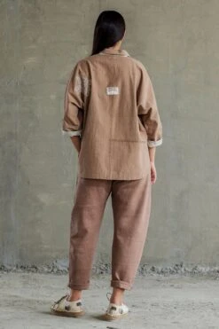 Sunira Designs Tan Brown Hand Spun Cotton Kimono Shirt -Echo Clohting Shop sun0607 4