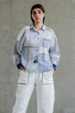 Sunira Designs Blue Hand Block Printed Chanderi Shirt 6 Sunira Designs Blue Hand Block Printed Chanderi Shirt -Echo Clohting Shop sun0609 3