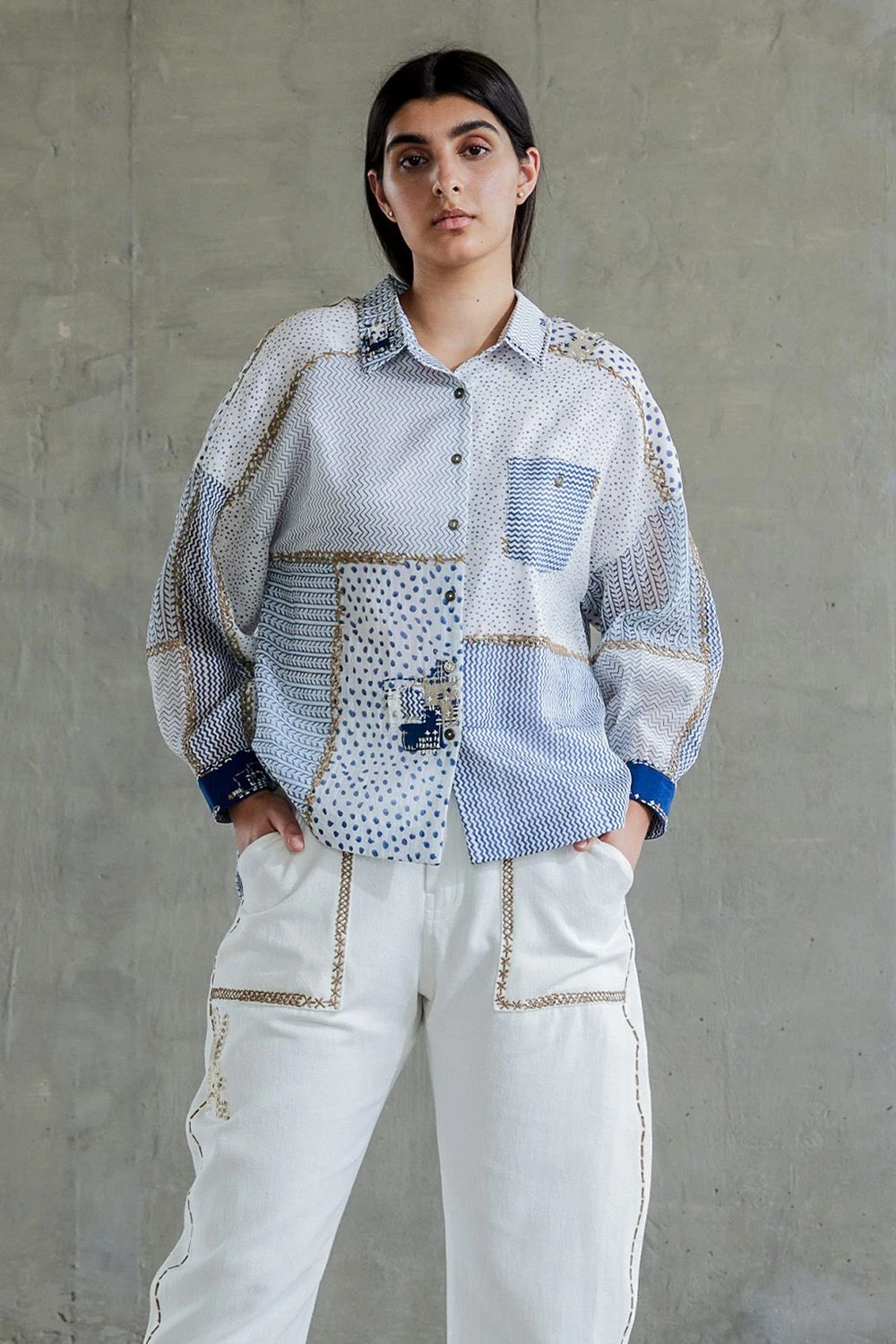 Sunira Designs Blue Hand Block Printed Chanderi Shirt 3 Sunira Designs Blue Hand Block Printed Chanderi Shirt - Image 3