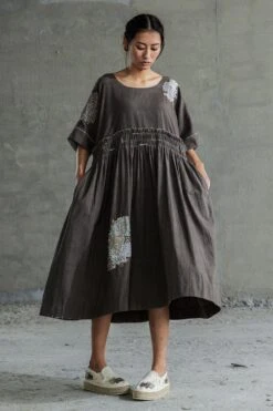 Sunira Designs Brown Hand Spun Cotton Dress -Echo Clohting Shop sun0622 3