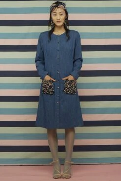 SVA Denim Jacket Dress With Textured Patch Pockets