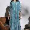 SVA Blue Geo Print Silk Kaftan