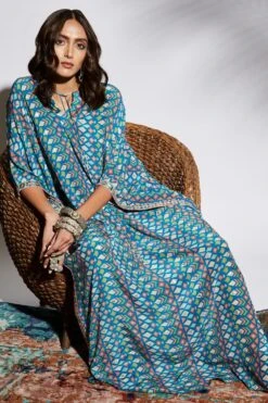 SVA Blue Geo Print Silk Kaftan -Echo Clohting Shop svaw21k16 3