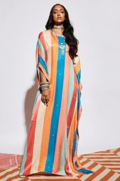 SVA Stripe Print Silk Kaftan