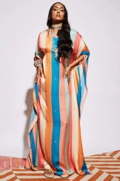 SVA Stripe Print Silk Kaftan -Echo Clohting Shop svaw21k17 3