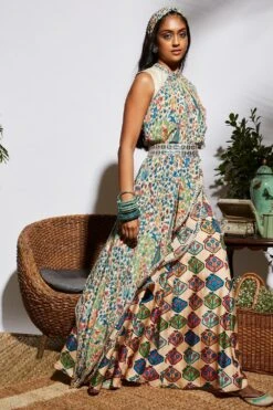 SVA Beige Drape Crop Top & Sharara Set -Echo Clohting Shop svaw21s02d 3