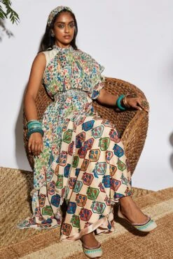 SVA Beige Drape Crop Top & Sharara Set -Echo Clohting Shop svaw21s02d 4