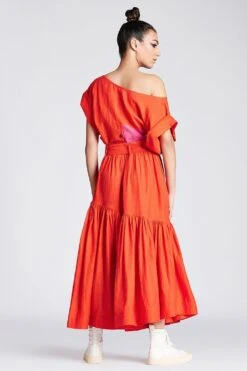 Chola Orange Linen Drop Shoulder Crop Top -Echo Clohting Shop tp0024l 3