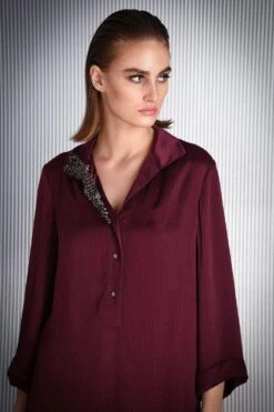 Rohit Gandhi + Rahul Khanna Maroon Top With Embellished Collar -Echo Clohting Shop tp25011 3