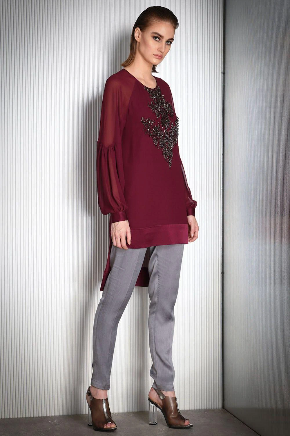Rohit Gandhi + Rahul Khanna Burgundy Top With Bead Embroidery 1 Rohit Gandhi + Rahul Khanna Burgundy Top With Bead Embroidery