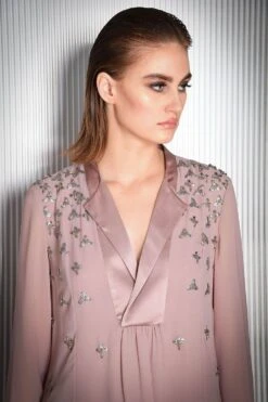 Rohit Gandhi + Rahul Khanna Rose Crystal Embroidered Top With Satin Lapel 6 Rohit Gandhi + Rahul Khanna Rose Crystal Embroidered Top With Satin Lapel -Echo Clohting Shop tp35046 3