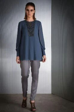 Rohit Gandhi + Rahul Khanna Blue Top With Crystal Embroidery