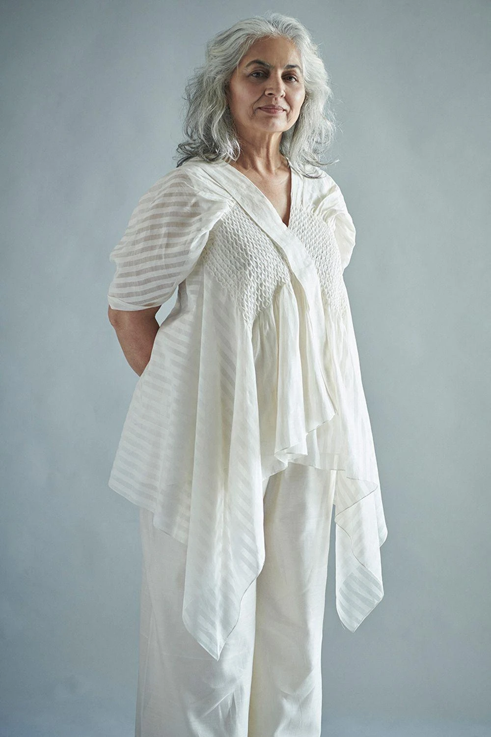 SWGT White Shawl Collar Asymmetric Top 1 SWGT White Shawl Collar Asymmetric Top