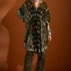Sunira Designs Mustard Ajrak Hand-block Printed Velvet Kaftan
