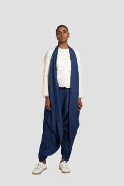 Antar-Agni Blue Linen Blend Draped Pants