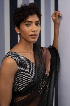 YAM Black Striped Blouse -Echo Clohting Shop yam0659 3